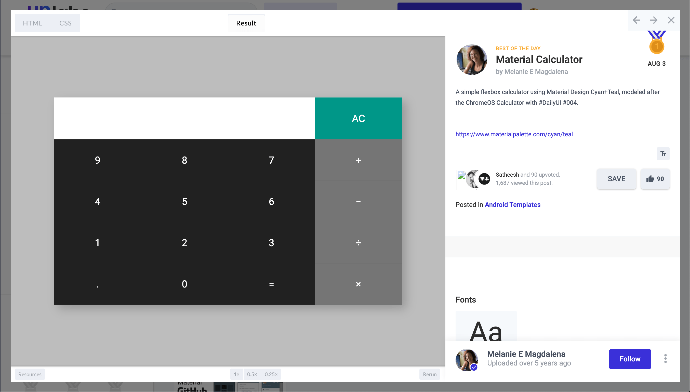Screenshot of my calculator submission on UpLabs with its 