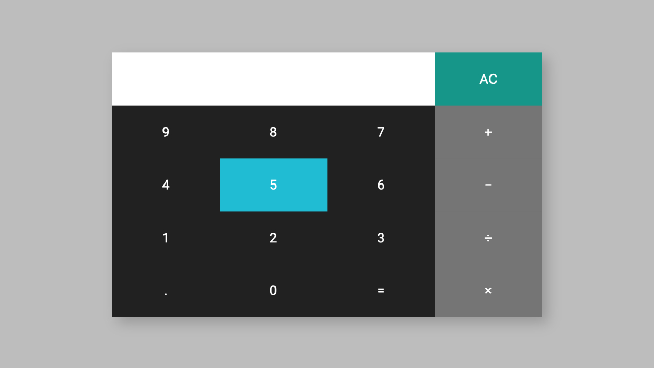 Basic calculator with buttons for numbers 0-9, clear, plus, minus, multiply, divide, and equals.