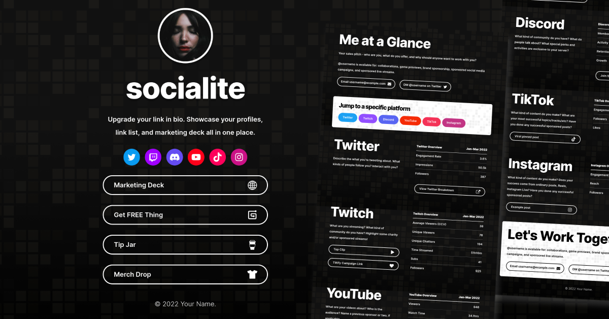 Socialite landing page for Carrd