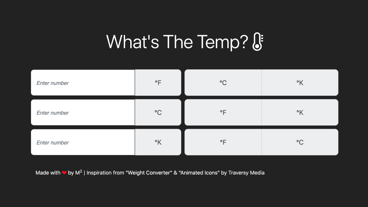 An input is offered for each temperature version. The value is automatically converted to the other two formats.